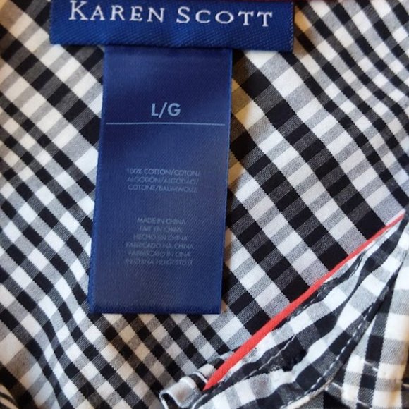 Karen Scott Black and White Plaid Quarter Sleeve Button Down Blouse - Picture 4 of 4